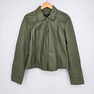 Siena Studio‎ Womens 8 Leather Jacket Olive/Army Green Snap Front Collared